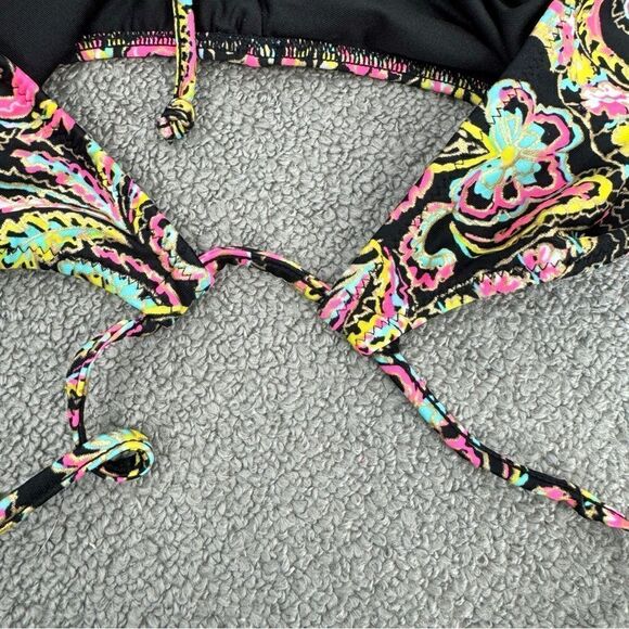 Victoria’s Secret Paisley Neon String Bikini Bottoms Black Multi Small - Picture 4 of 7